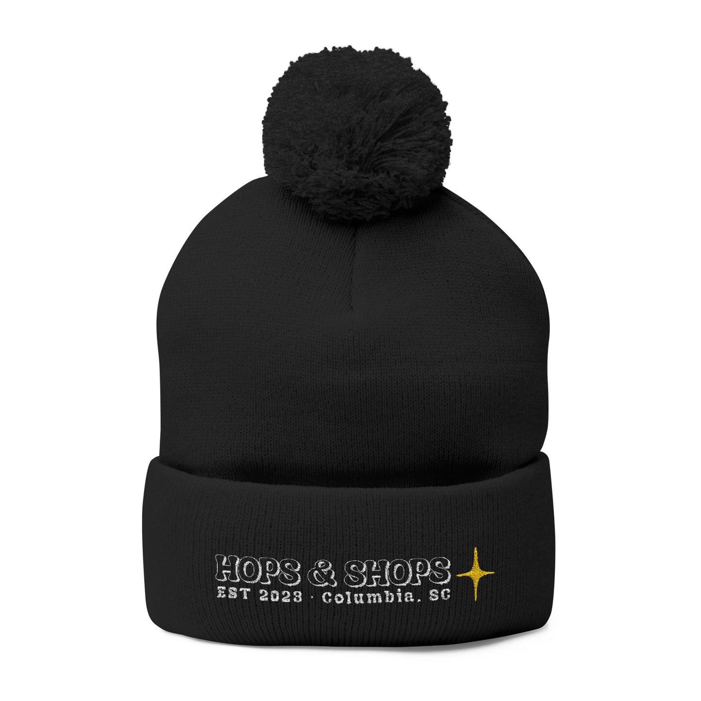 Hops & Shops Embroidered Pom-Pom Knit Cap