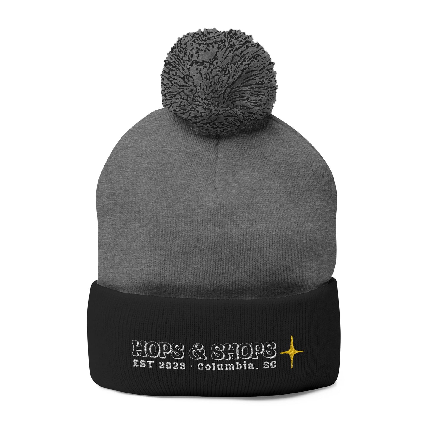 Hops & Shops Embroidered Pom-Pom Knit Cap