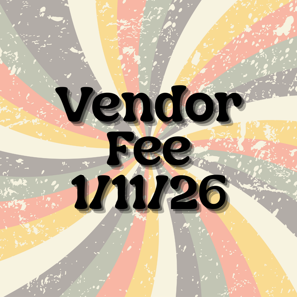 Text 'Vendor Fee 1/11/26' on a colorful radial background with a vintage texture.
