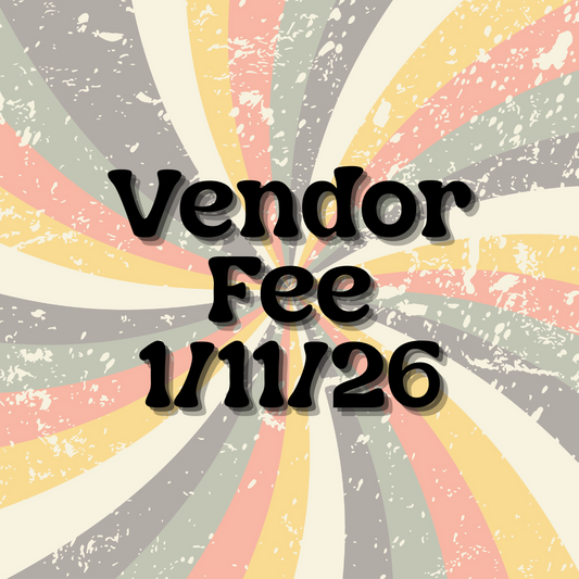 Text 'Vendor Fee 1/11/26' on a colorful radial background with a vintage texture.