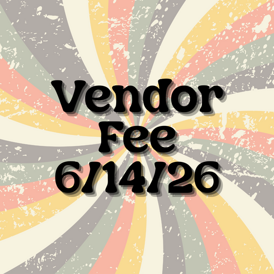 Text 'Vendor Fee 6/14/26' on a colorful radial pattern background